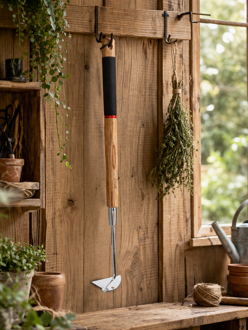 Long-handled Garden Hoe - precise weeding in galvanized steel & wooden handle