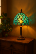 Lampe de Table Style Tiffany E27 – Verre Teinté Baroque Méditerranéen | Décoration Vintage & Ambiance Chaleureuse