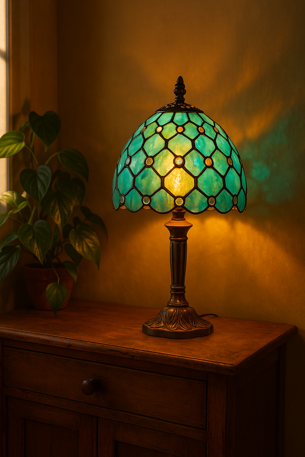Lampe de Table Style Tiffany E27 – Verre Teinté Baroque Méditerranéen | Décoration Vintage & Ambiance Chaleureuse