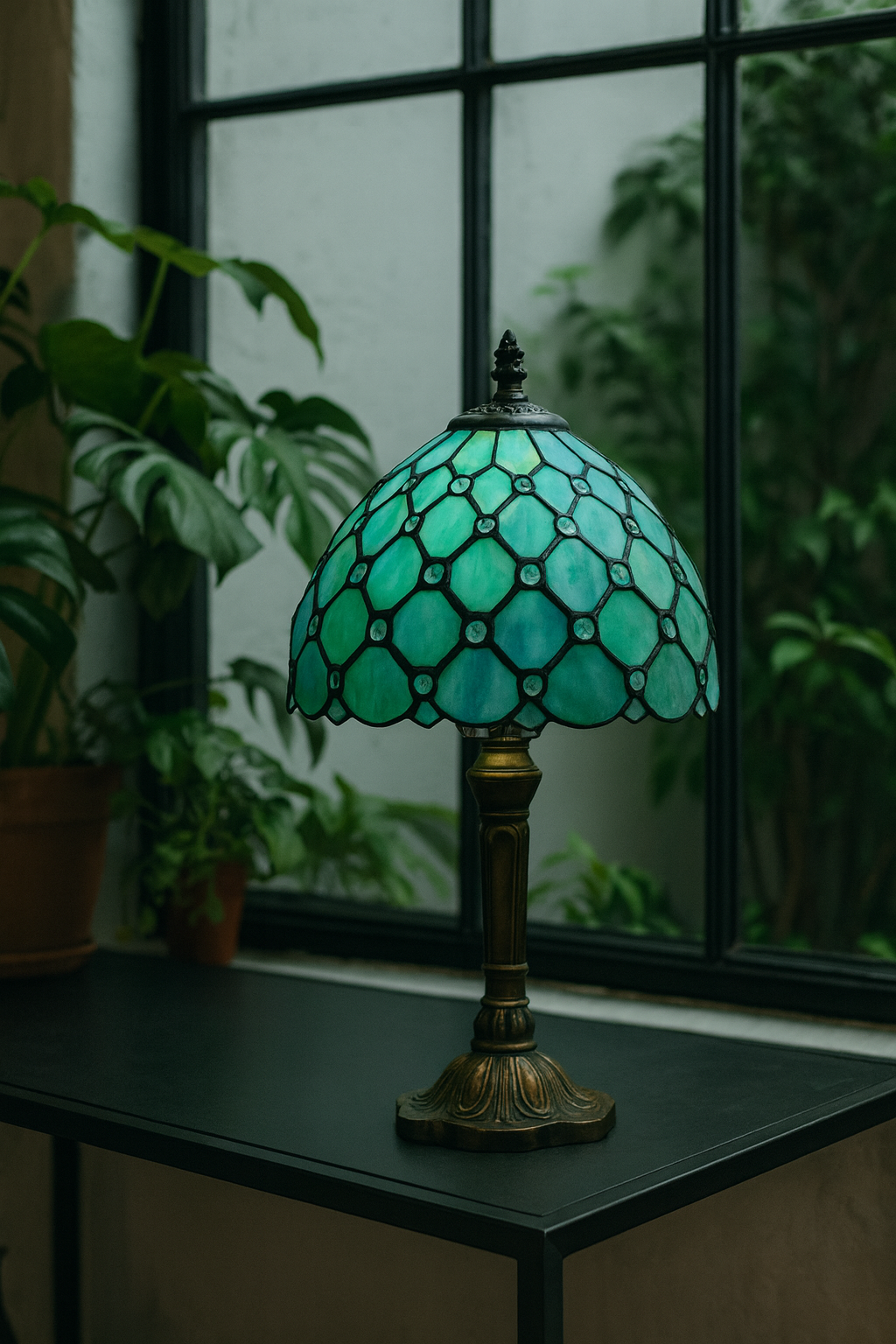 Lampe de Table Style Tiffany E27 – Verre Teinté Baroque Méditerranéen | Décoration Vintage & Ambiance Chaleureuse