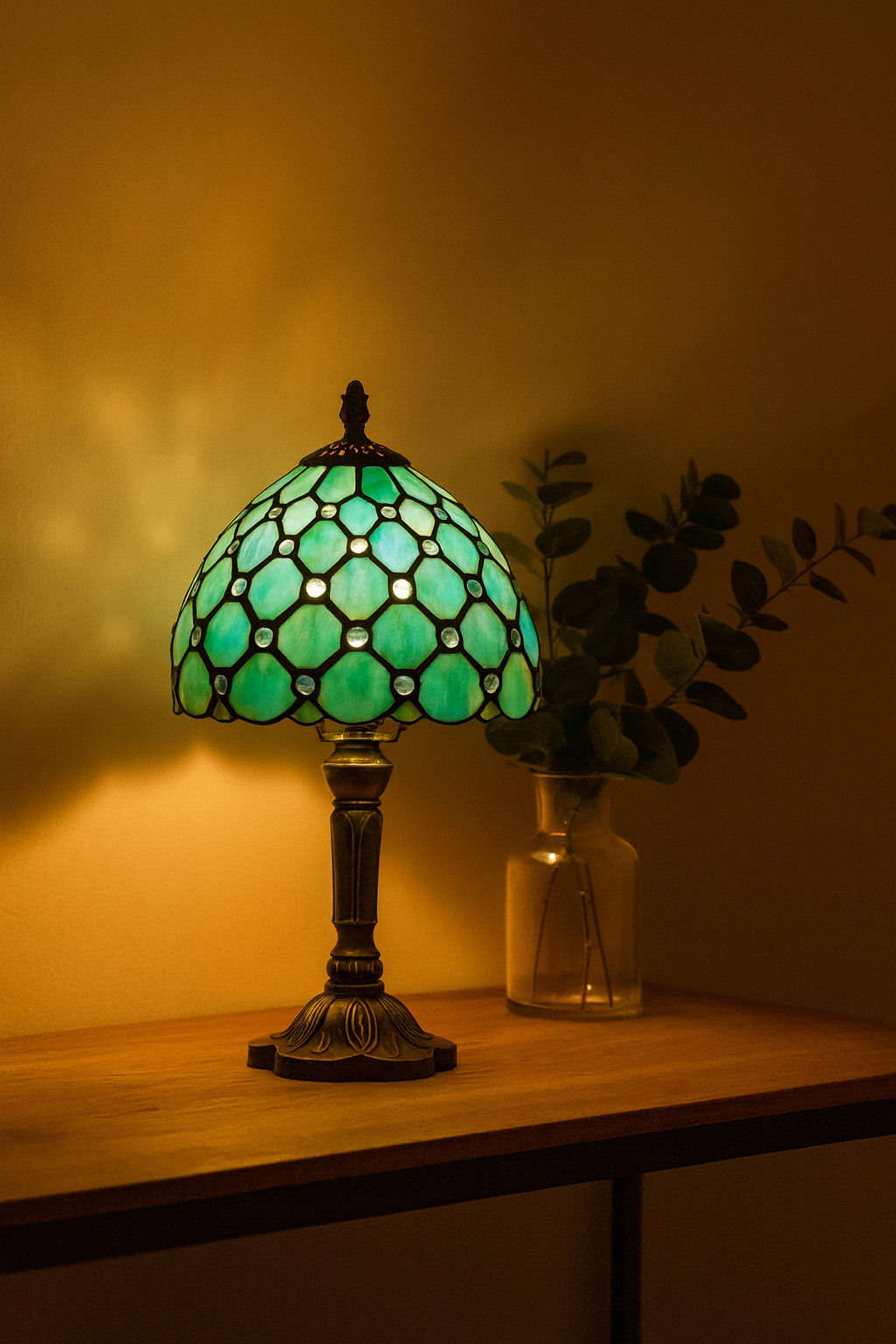 Lampe de Table Style Tiffany E27 – Verre Teinté Baroque Méditerranéen | Décoration Vintage & Ambiance Chaleureuse