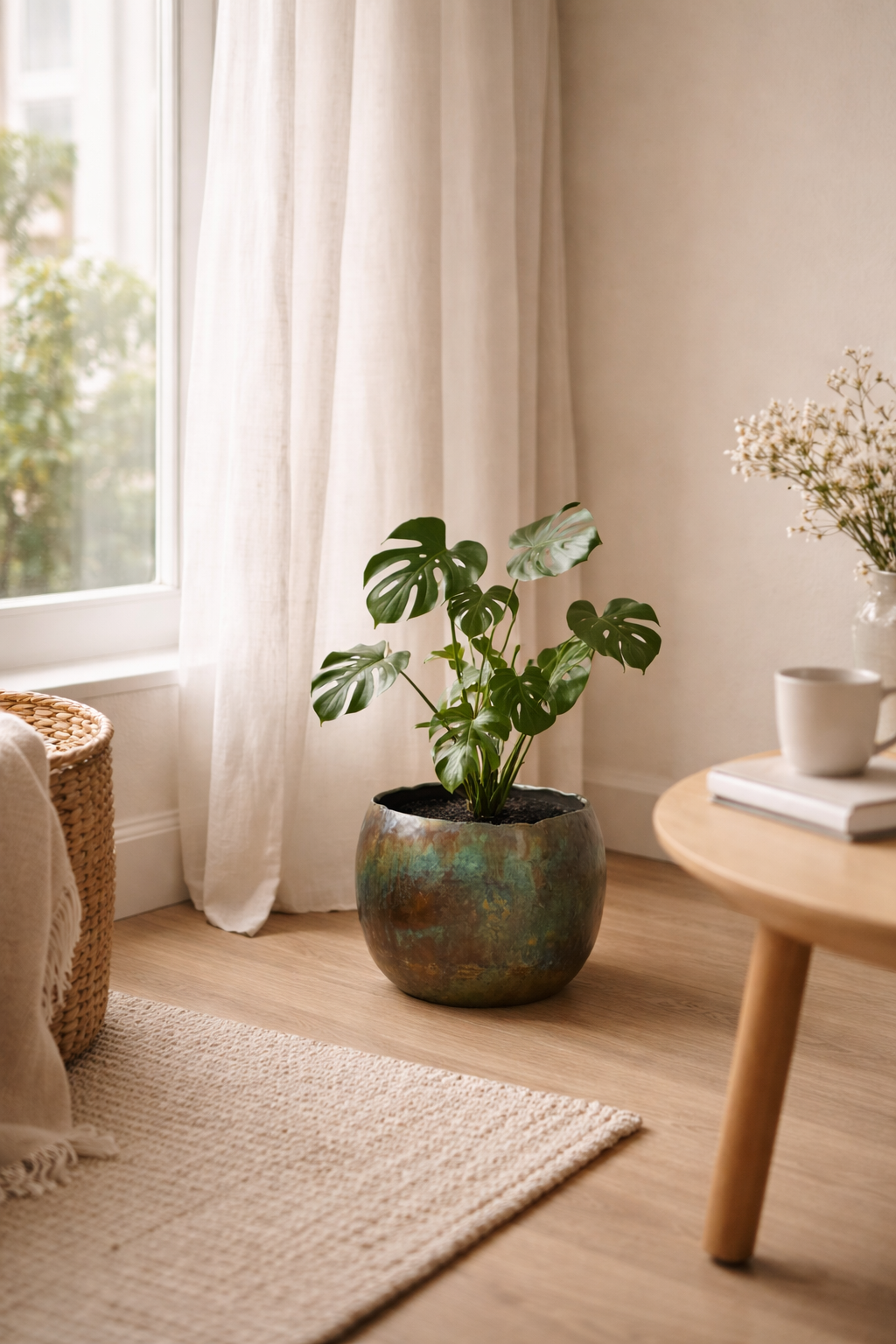 Cache-pot Ellen Vintage Green en métal patiné – Cache-pot décoratif intérieur