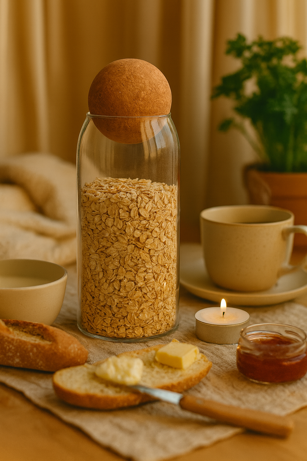 Lot de 4 Bocaux Hermétiques en Verre avec Bouchon en Liège – Rangement Cuisine Design – 500 ml, 800 ml, 1000 ml, 1200 ml – Conservation Café, Thé, Pâtes, Céréales