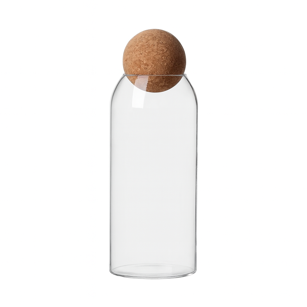 Lot de 4 Bocaux Hermétiques en Verre avec Bouchon en Liège – Rangement Cuisine Design – 500 ml, 800 ml, 1000 ml, 1200 ml – Conservation Café, Thé, Pâtes, Céréales