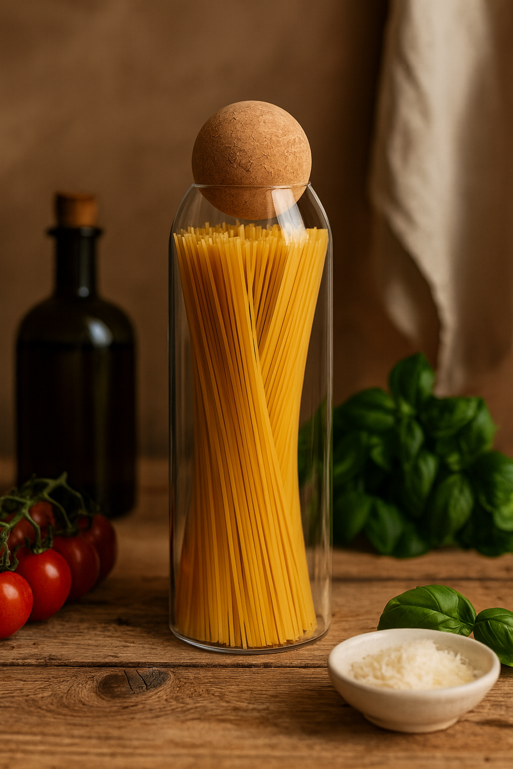 Lot de 4 Bocaux Hermétiques en Verre avec Bouchon en Liège – Rangement Cuisine Design – 500 ml, 800 ml, 1000 ml, 1200 ml – Conservation Café, Thé, Pâtes, Céréales