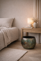 Cache-pot Ellen Vintage Green en métal patiné – Cache-pot décoratif intérieur