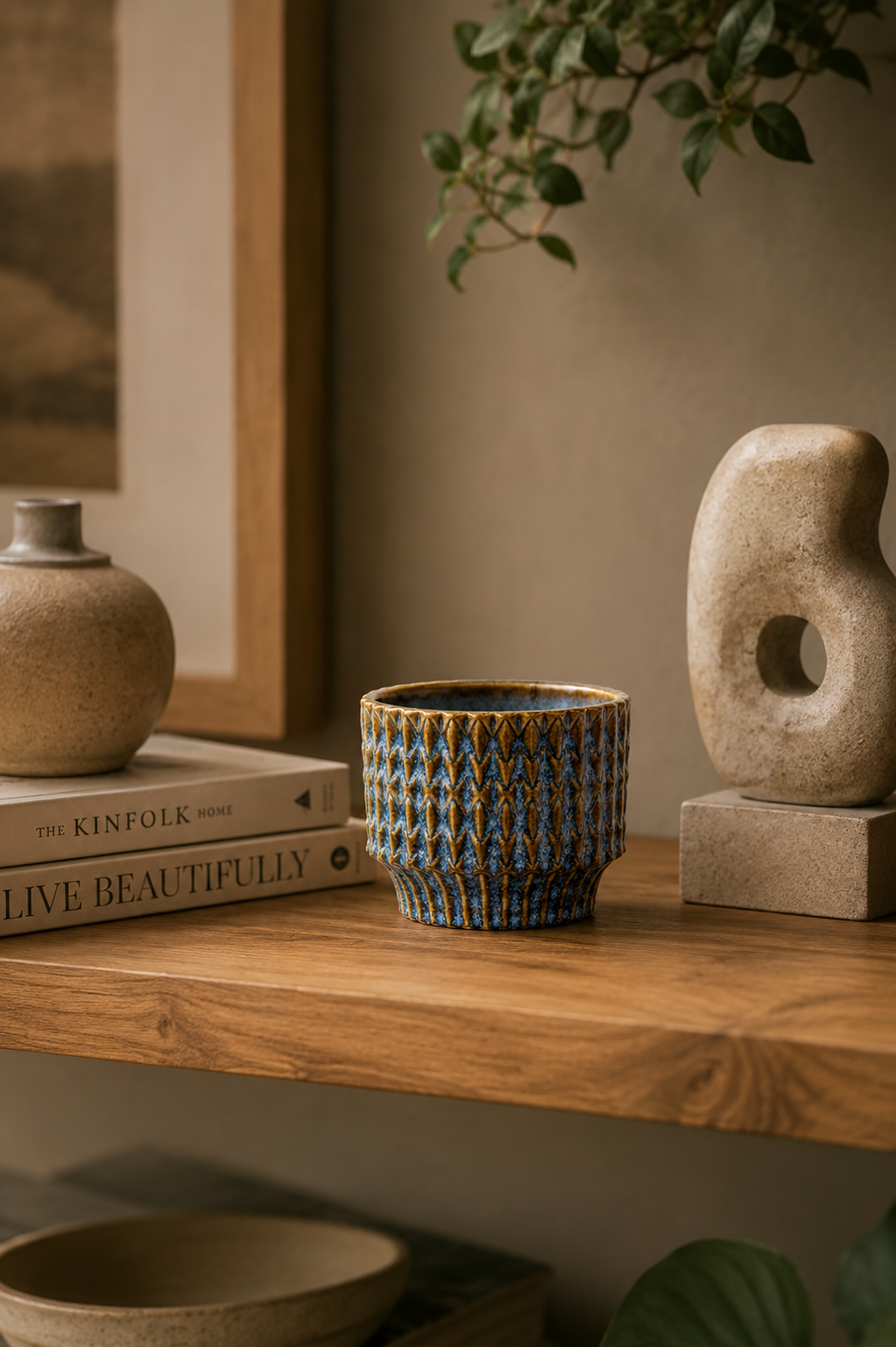 Echo Rustic Blue / Brown Pot – Ø10.8 x H9 cm