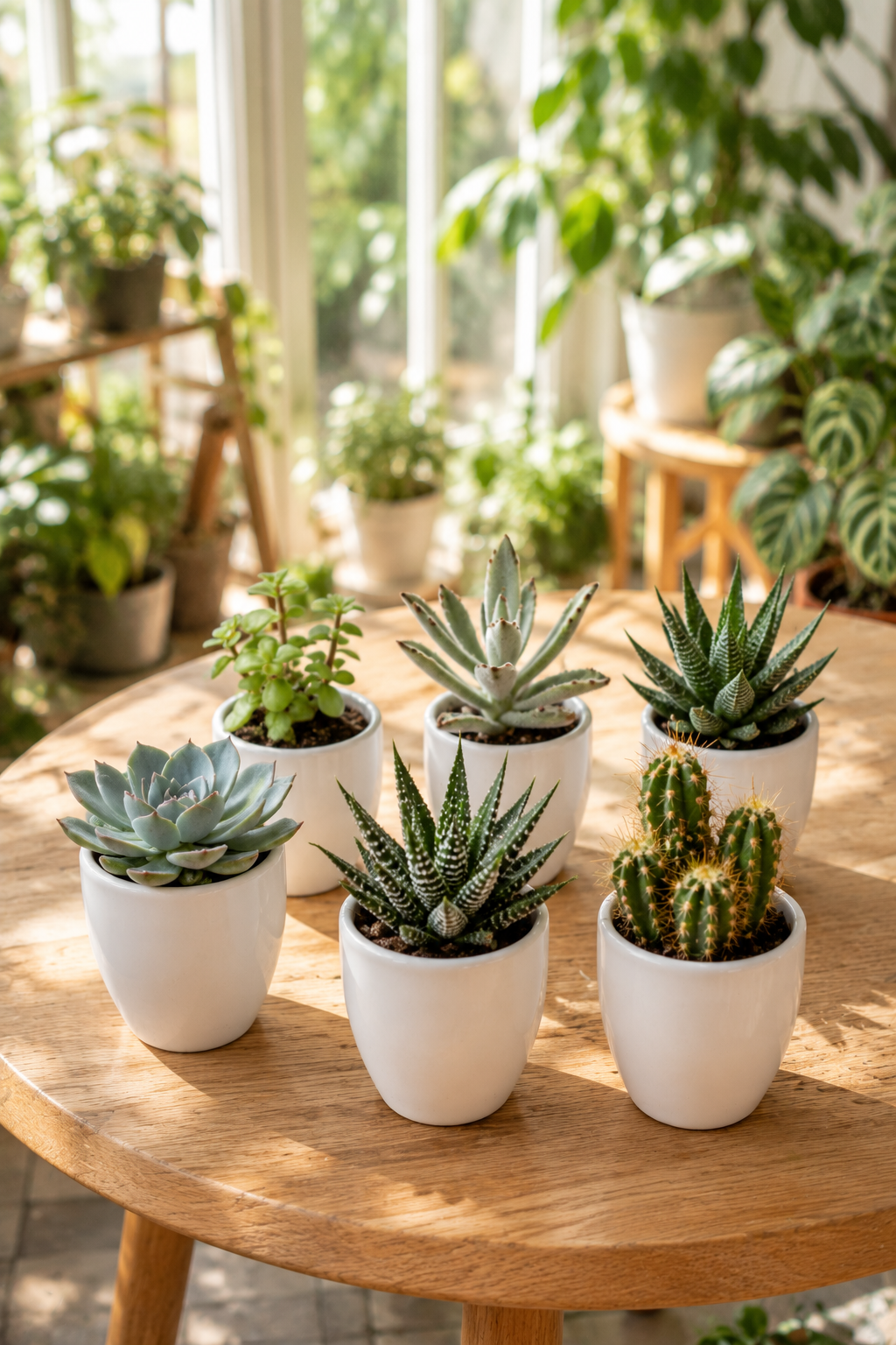 Mixed Cacti & Succulents – 15 Plants in White Pots – Ø5.5 cm