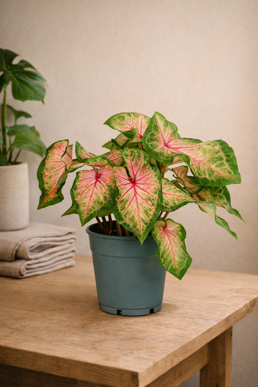 Caladium Roze Angel Wings Ø12 cm – Plante tropicale d’intérieur au feuillage rose (25–40 cm)