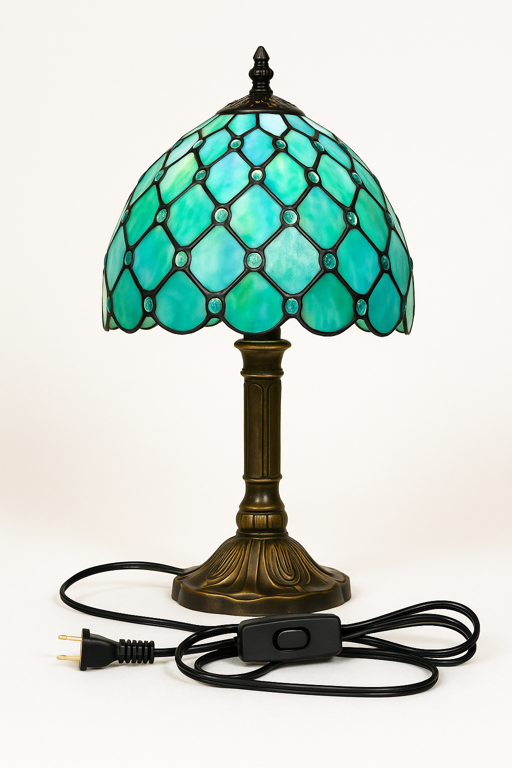 Lampe de Table Style Tiffany E27 – Verre Teinté Baroque Méditerranéen | Décoration Vintage & Ambiance Chaleureuse