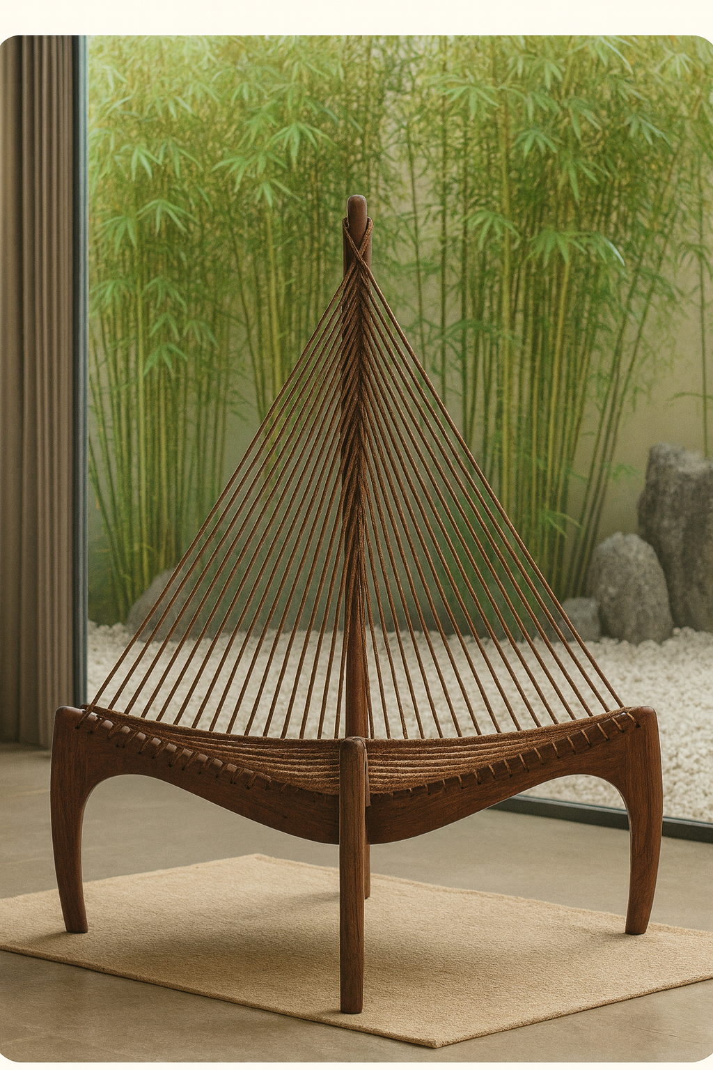 Chaise Harpe en Bois Massif – Fauteuil Design Scandinave Haut de Gamme, Noyer Foncé, Lounge & Salon