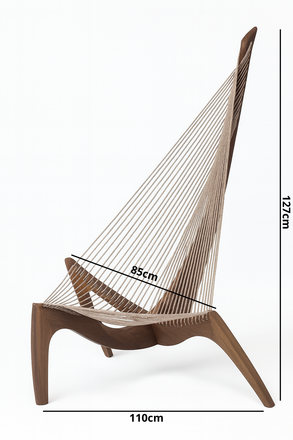 Chaise Harpe en Bois Massif – Fauteuil Design Scandinave Haut de Gamme, Noyer Foncé, Lounge & Salon