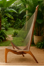 Chaise Harpe en Bois Massif – Fauteuil Design Scandinave Haut de Gamme, Noyer Foncé, Lounge & Salon