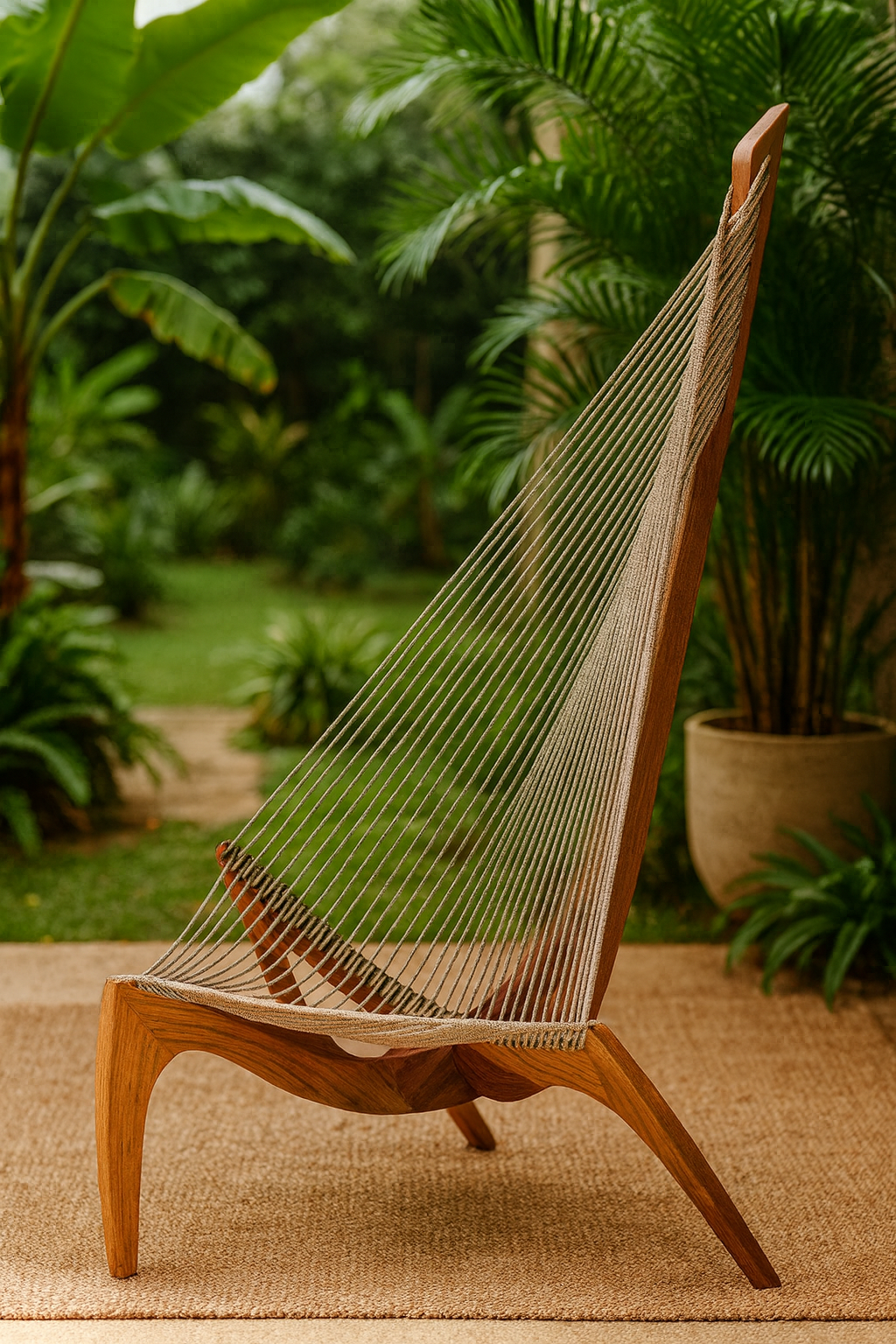 Chaise Harpe en Bois Massif – Fauteuil Design Scandinave Haut de Gamme, Noyer Foncé, Lounge & Salon