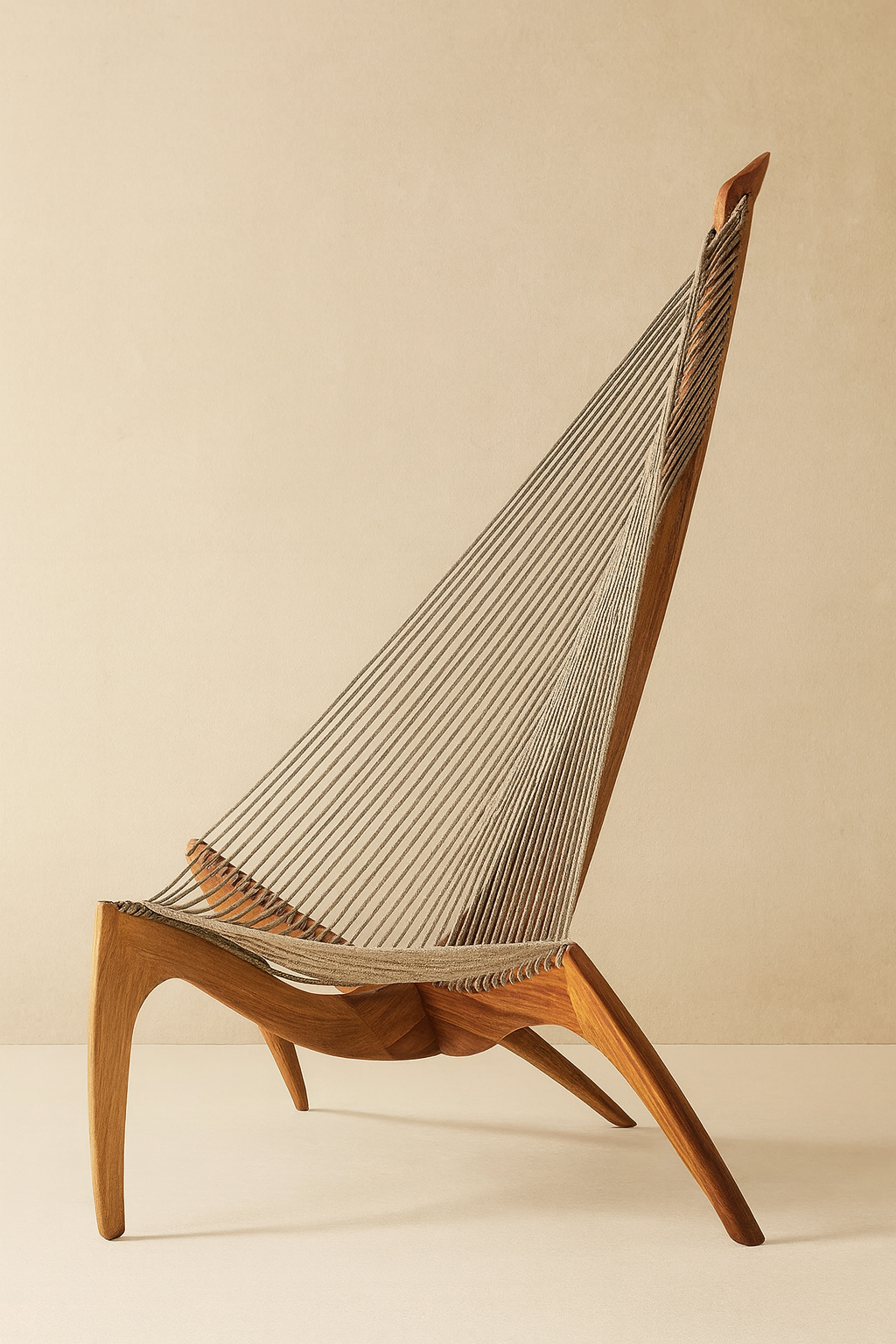 Chaise Harpe en Bois Massif – Fauteuil Design Scandinave Haut de Gamme, Noyer Foncé, Lounge & Salon