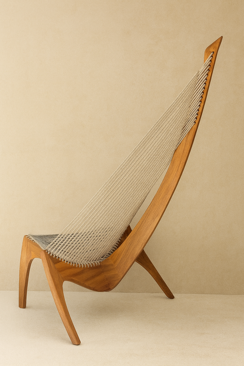 Chaise Harpe en Bois Massif – Fauteuil Design Scandinave Haut de Gamme, Noyer Foncé, Lounge & Salon