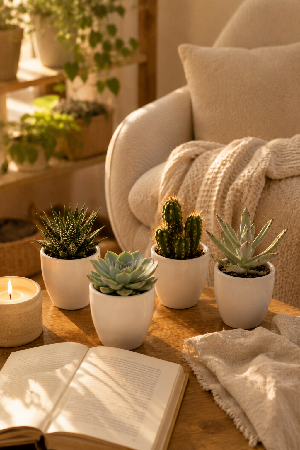 Mixed Cacti & Succulents – 15 Plants in White Pots – Ø5.5 cm