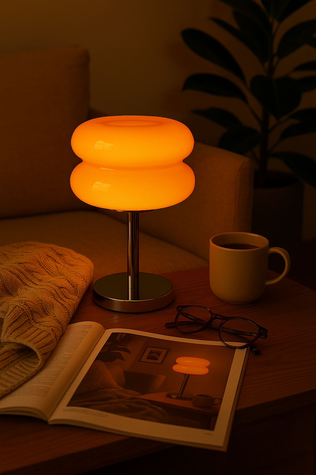 Lampe Macaron en Verre Orange – Design Rétro Chic LED E27 (28 cm)