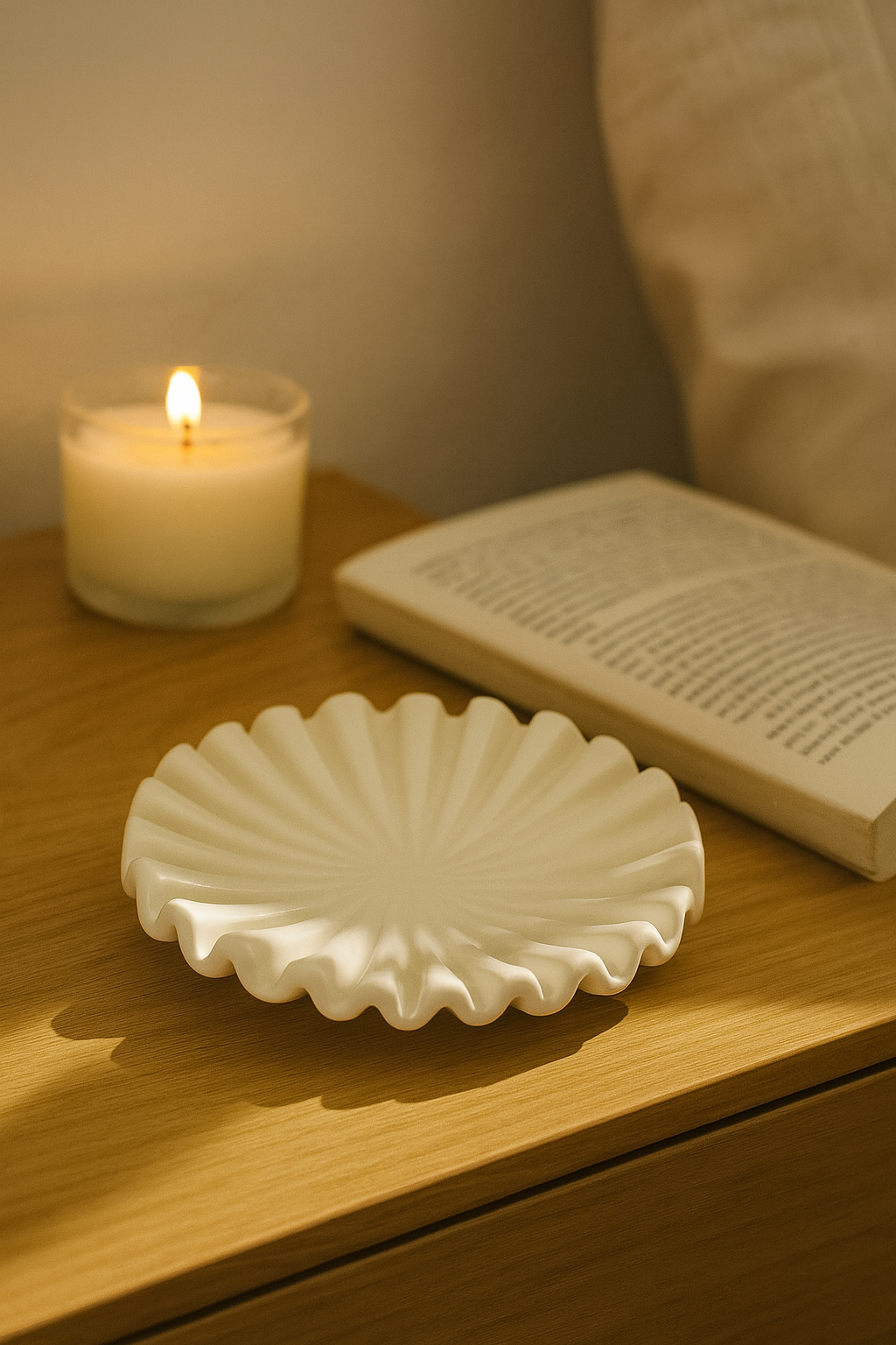 Plateau à bijoux en céramique – Coupelle blanche festonnée 14 cm