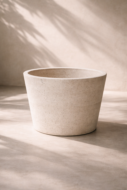 Patinated Beige Plant Pot – Large decorative planter made of stone fiber