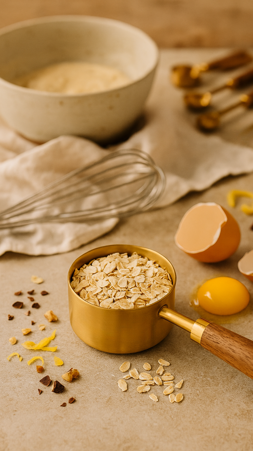 Ensemble de 8 cuillères et tasses à mesurer – Acier inoxydable doré/argenté avec manche en bois