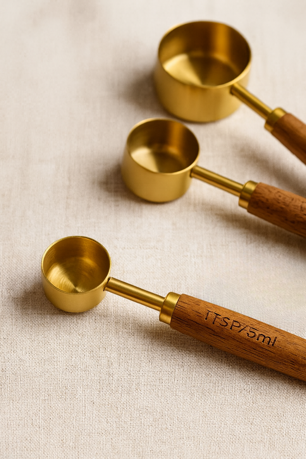 Ensemble de 8 cuillères et tasses à mesurer – Acier inoxydable doré/argenté avec manche en bois