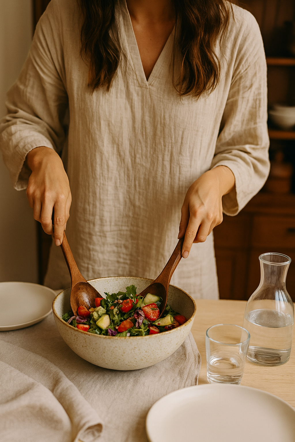 Ensemble d’Ustensiles de Cuisine en Bois avec Pot – Kit 8 pièces Premium (Cuillères, Spatules, Louche, Fourchette) – Éco-responsable & Durable