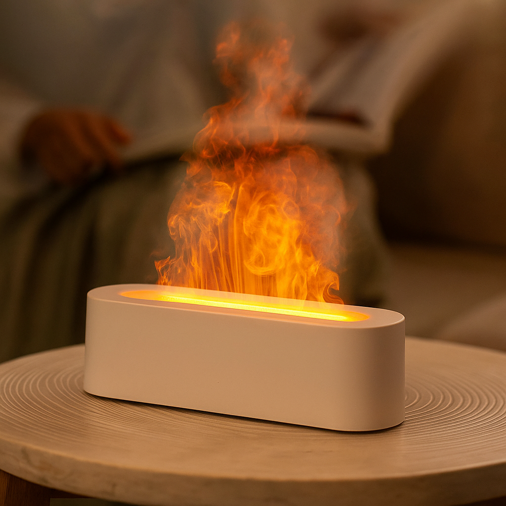 Diffuseur d’Arômes à Effet Flamme – Design Élégant et Atmosphère Cocooning (Blanc)