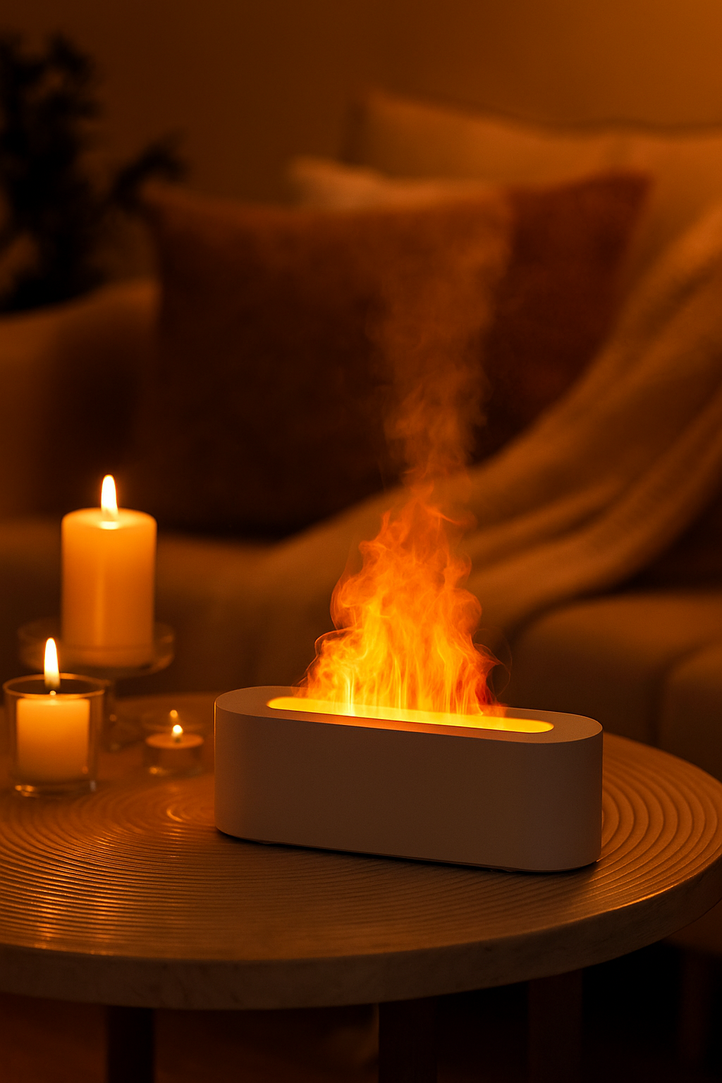 Diffuseur d’Arômes à Effet Flamme – Design Élégant et Atmosphère Cocooning (Blanc)