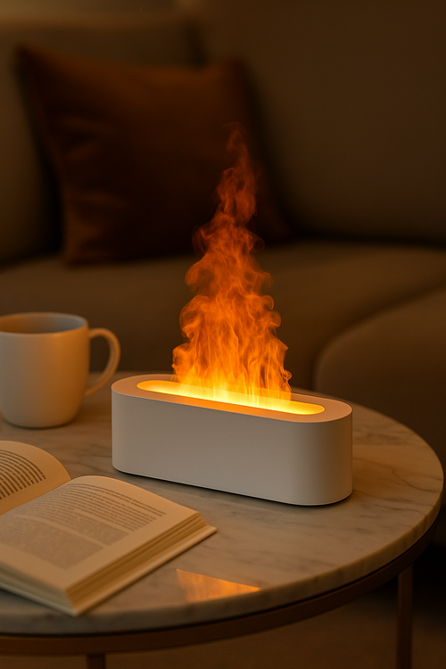 Diffuseur d’Arômes à Effet Flamme – Design Élégant et Atmosphère Cocooning (Blanc)