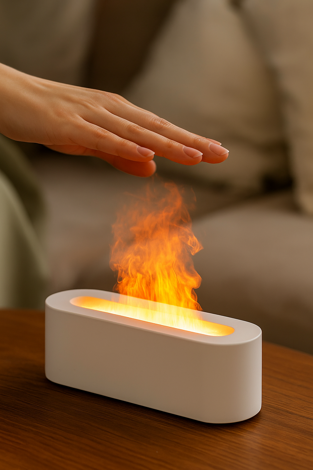 Diffuseur d’Arômes à Effet Flamme – Design Élégant et Atmosphère Cocooning (Blanc)