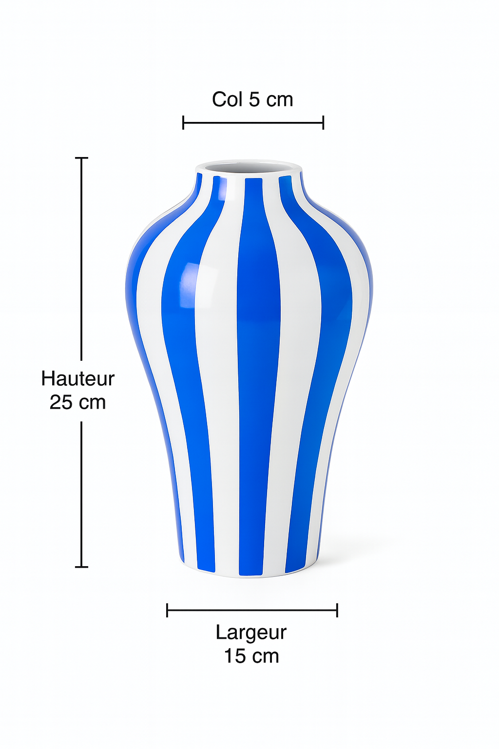 Vase en Céramique Bleue – Motifs Géométriques Modernes (Rayures, Losanges, Pois) – Déco Design 25 cm