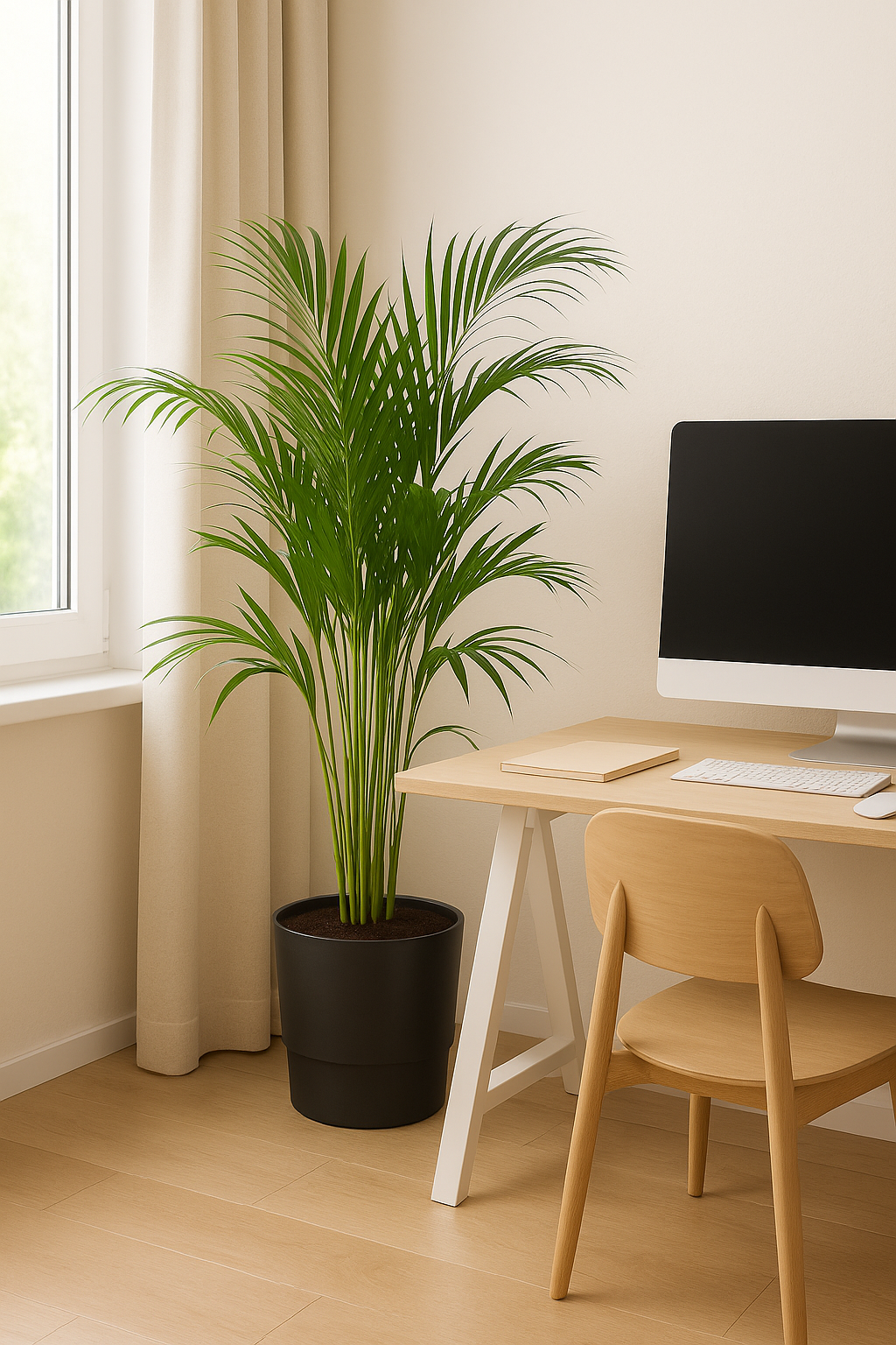 Palmier Areca en pot design – Plante d’intérieur tropicale 110 cm avec cache-pot Elho Greenville Ø21 cm