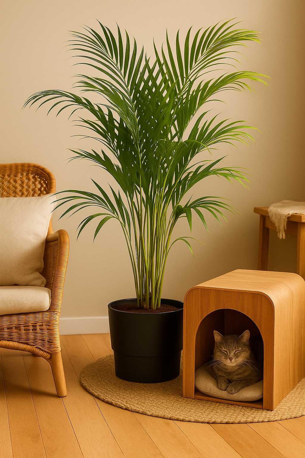 Palmier Areca en pot design – Plante d’intérieur tropicale 110 cm avec cache-pot Elho Greenville Ø21 cm