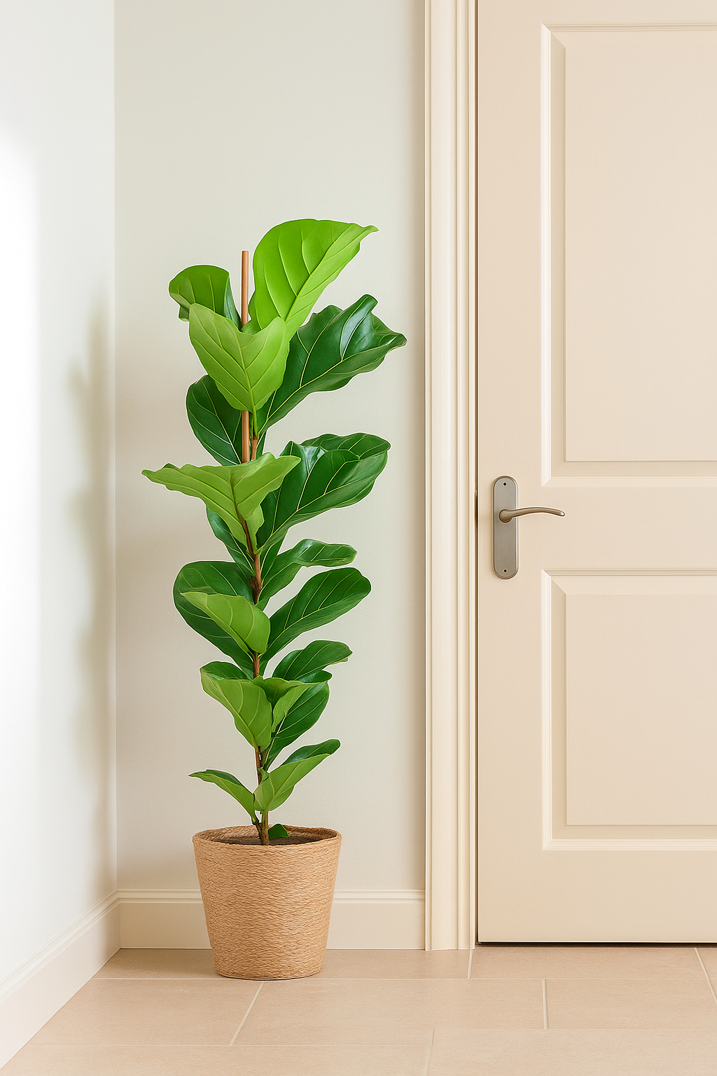 Ficus Lyrata 80 cm avec Pot Sofia Ø21 en Jonc de Mer – Vioolbladplant, Élégance Naturelle