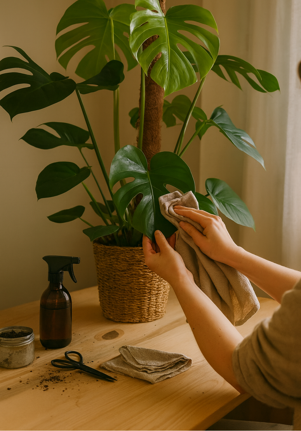 Monstera Deliciosa XL 120 cm – Plante d’intérieur tropicale avec panier Torun Ø24 cm | Feuillage spectaculaire et entretien facile