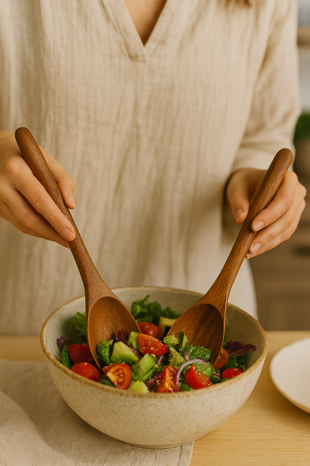 Ensemble d’Ustensiles de Cuisine en Bois avec Pot – Kit 8 pièces Premium (Cuillères, Spatules, Louche, Fourchette) – Éco-responsable & Durable