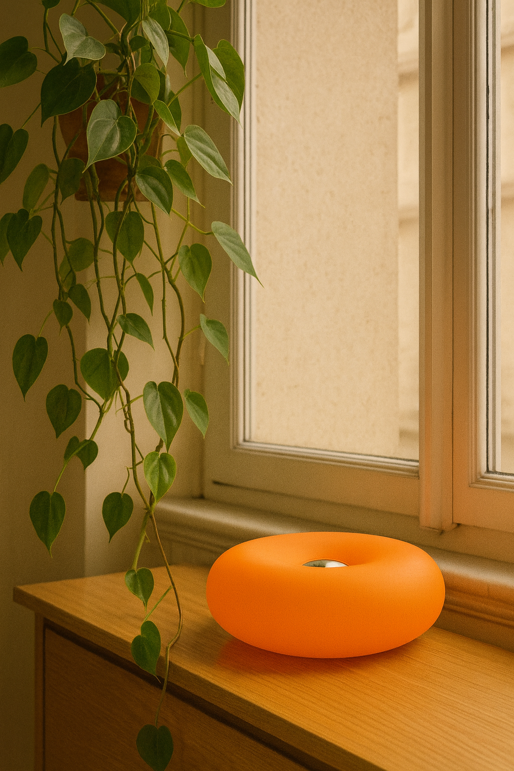 Rechargeable Touch-Sensitive Orange Donut Lamp – Bauhaus Design Table Lamp – 3 LED Lighting Modes – Soft &amp; Modern Ambiance
