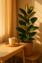 Ficus Elastica Robusta XL – Plante d’intérieur tropicale 90 cm avec panier naturel Torun Ø27 cm