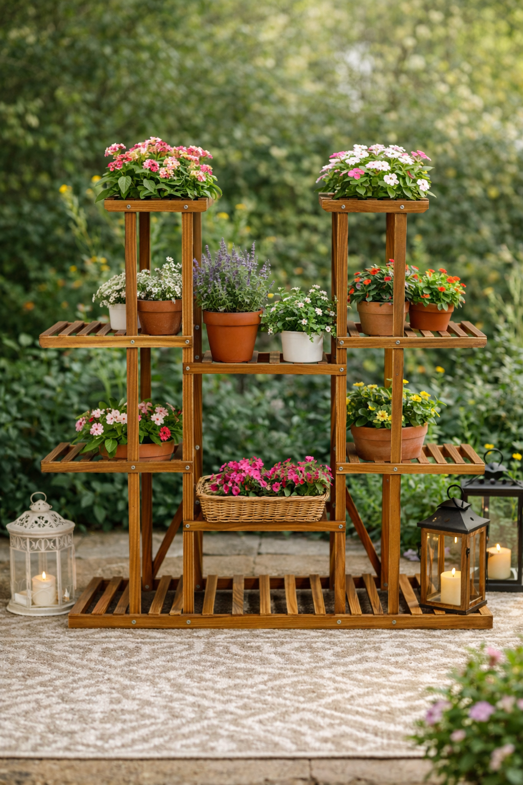 Support à Plantes en Bois – Étagère Botanique Verticale en Pin Carbonisé pour Intérieur & Extérieur
