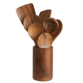 Wooden Kitchen Utensil Set with Holder – 8-Piece Premium Kit (Spoons, Spatulas, Ladle, Fork) – Eco-Friendly & Durable
