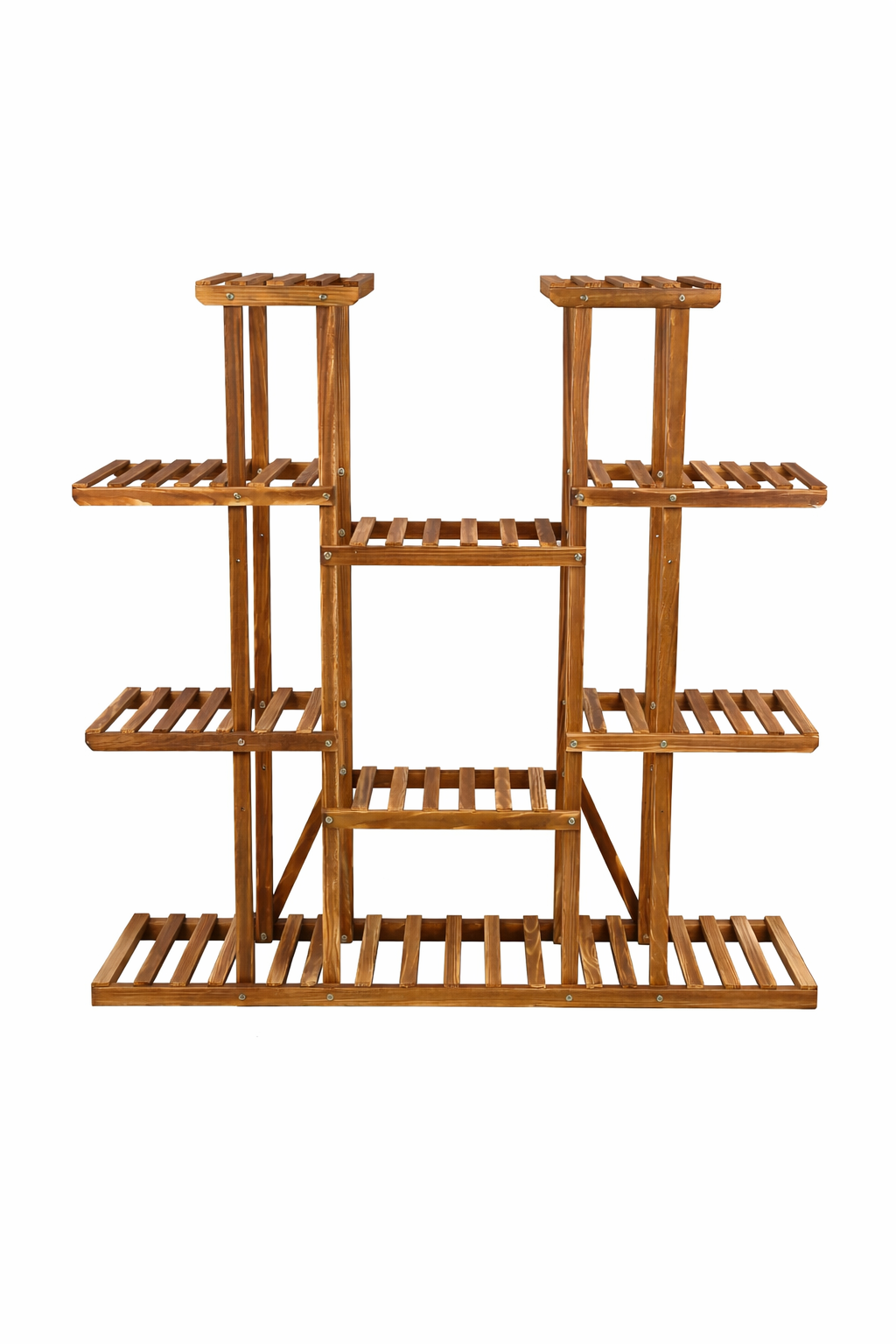 Support à Plantes en Bois – Étagère Botanique Verticale en Pin Carbonisé pour Intérieur & Extérieur