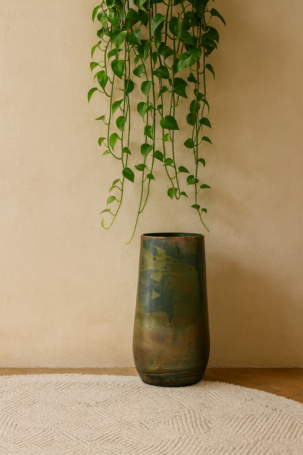 Vase décoratif Elisa Vintage Green en métal patiné – Ø29 × H50 cm