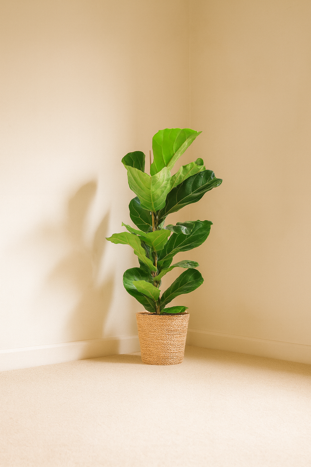 Ficus Lyrata 80 cm avec Pot Sofia Ø21 en Jonc de Mer – Vioolbladplant, Élégance Naturelle
