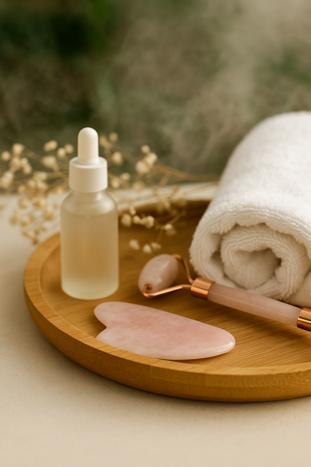 Gua Sha en Quartz Rose & Jade Naturel – Massage Facial Ancestral