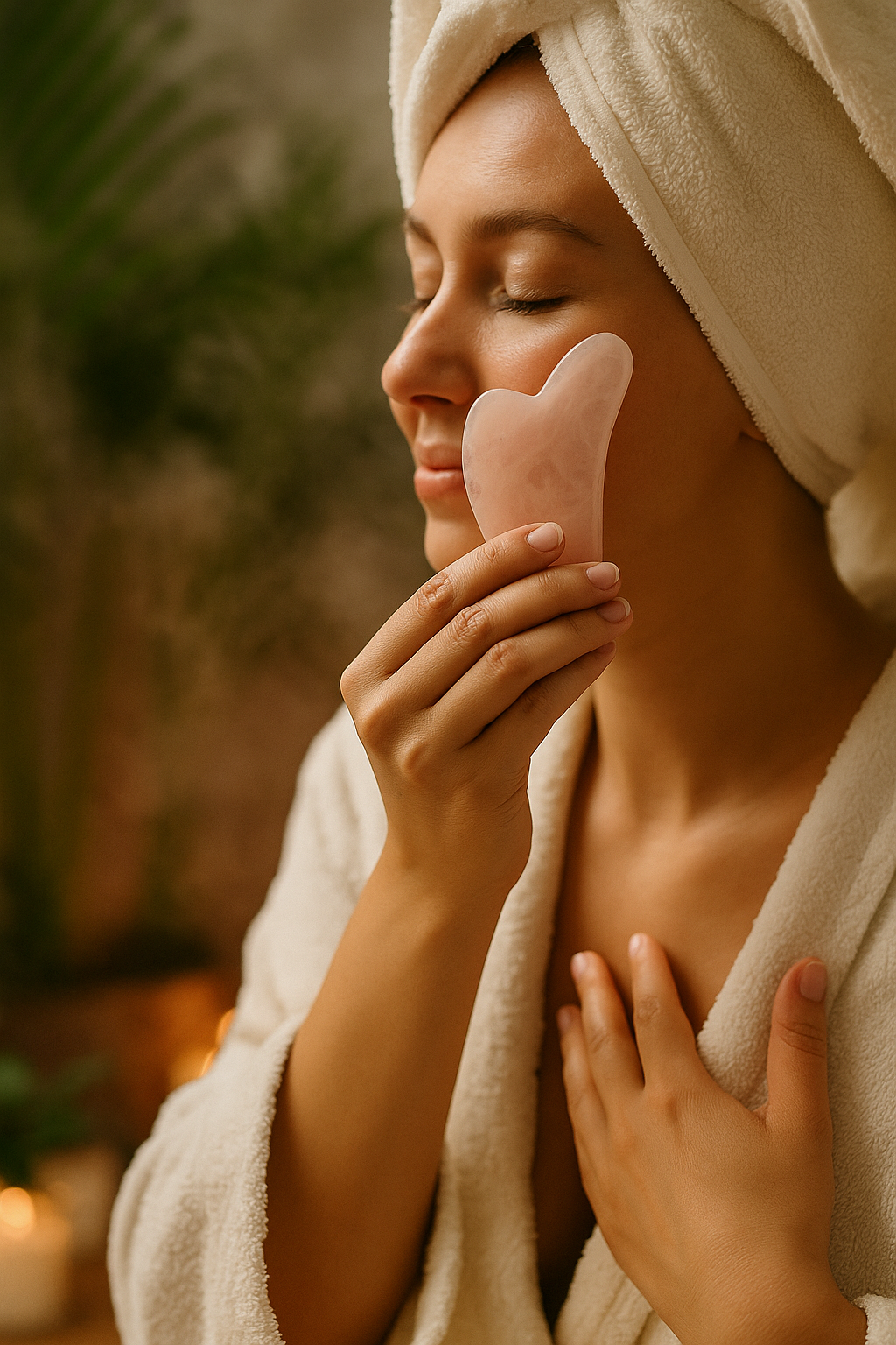 Gua Sha en Quartz Rose & Jade Naturel – Massage Facial Ancestral