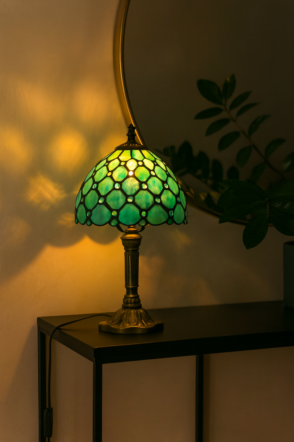 Lampe de Table Style Tiffany E27 – Verre Teinté Baroque Méditerranéen | Décoration Vintage & Ambiance Chaleureuse