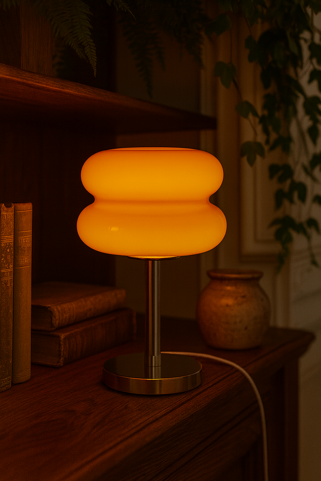 Lampe Macaron en Verre Orange – Design Rétro Chic LED E27 (28 cm)