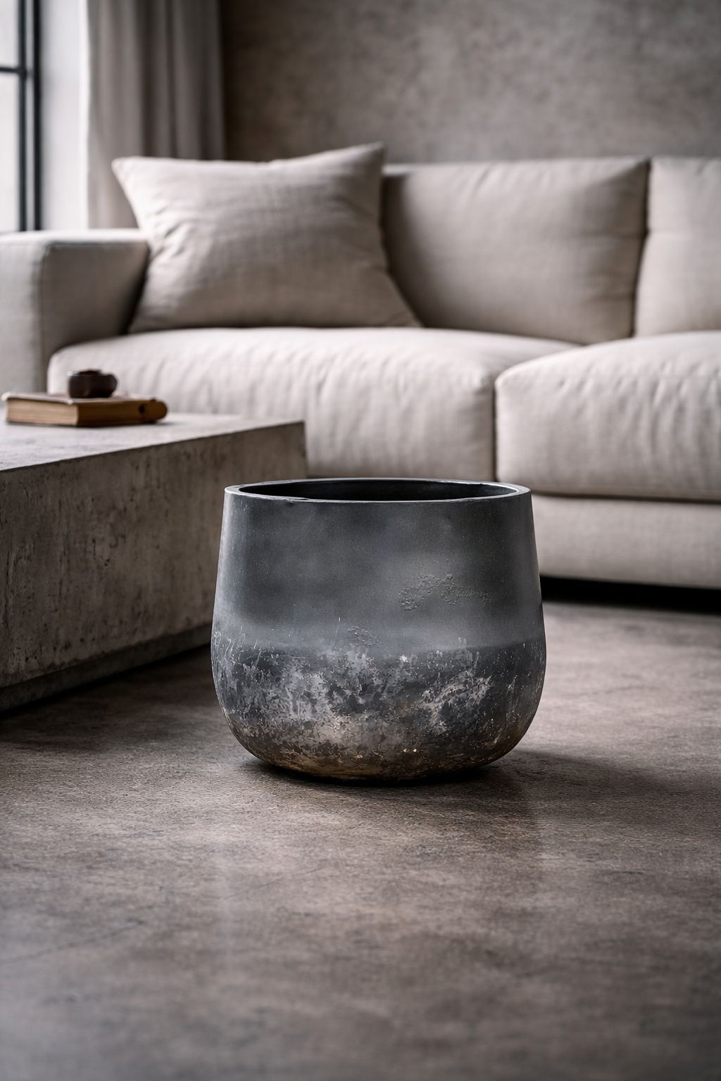 Cache-pot en métal Elisa Mystic Earth – Finition minérale patinée – Ø29, Ø39 & Ø44 cm