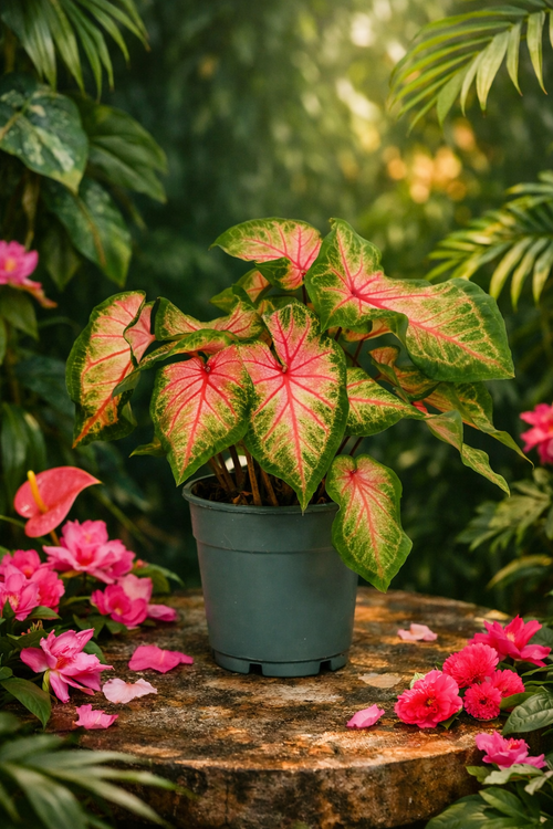 Caladium Roze Angel Wings Ø12 cm – Tropical indoor plant with pink foliage (25–40 cm)